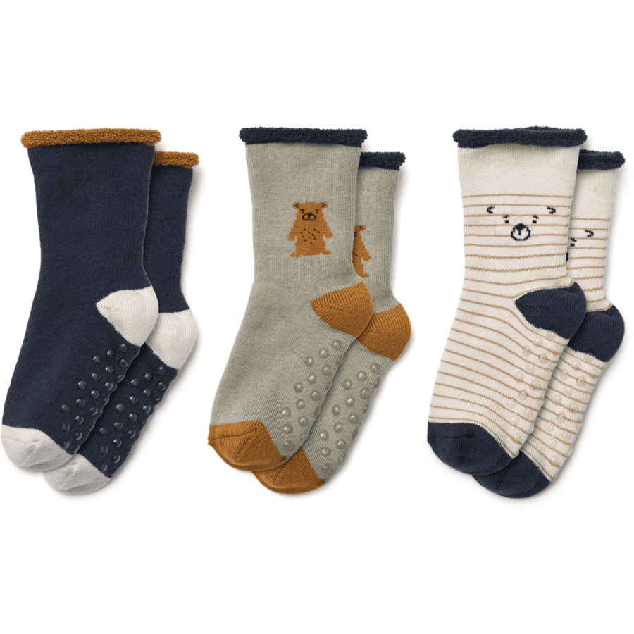 LIEWOOD Eloy anti-slip babysokjes 3-pack teddy/duif blauw mix