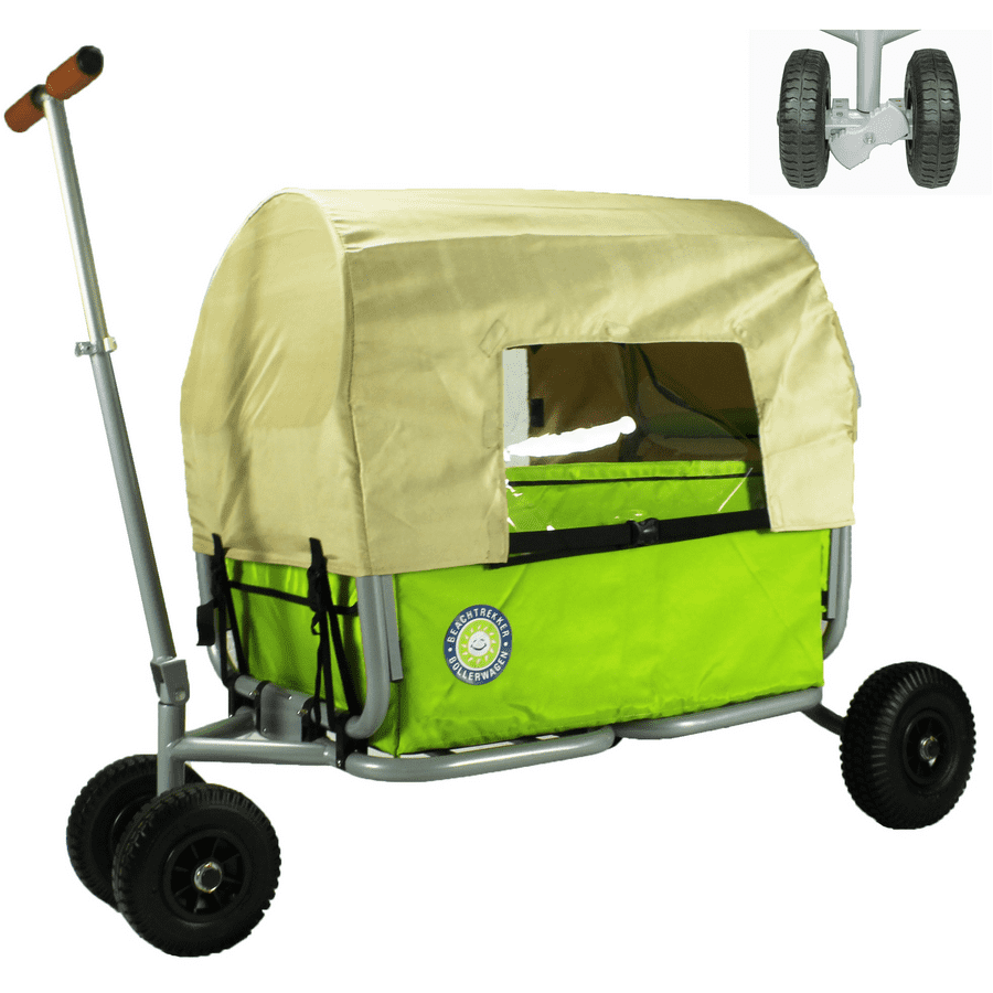 BEACHTREKKER Bollerwagen - Kokoontaitettava Bollerwagen LiFe, vihreä, seisontajarrulla ja katoksella varustettuna.