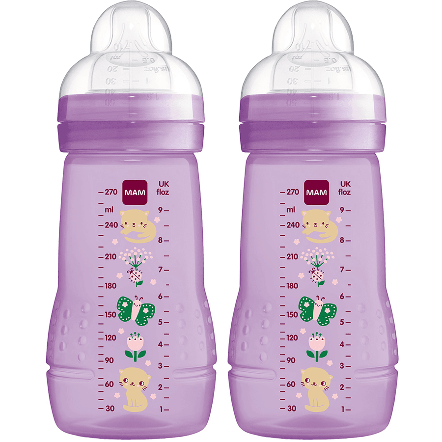 MAM Biberón Easy Active ™ 270 ml, gato/mariposa en un paquete doble