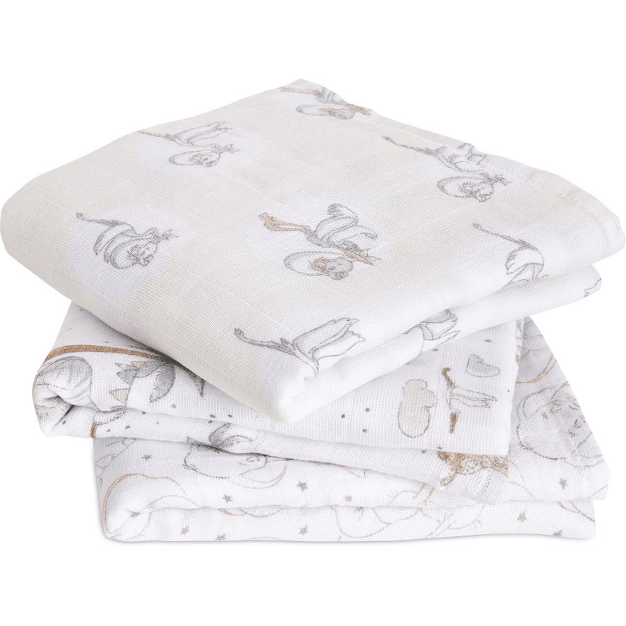 Jollein Musselin Tuch Baby - Elephant Tales 3er Set - Weiche Spucktücher 70x70cm