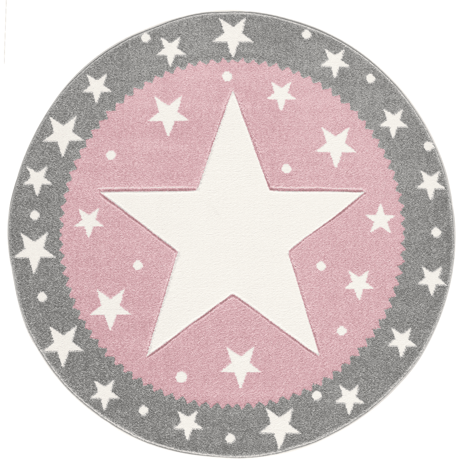 kindertapijt Kinderen houden tapijten FANCY zilvergrijs/roze 100cm rond pinkorblue.be