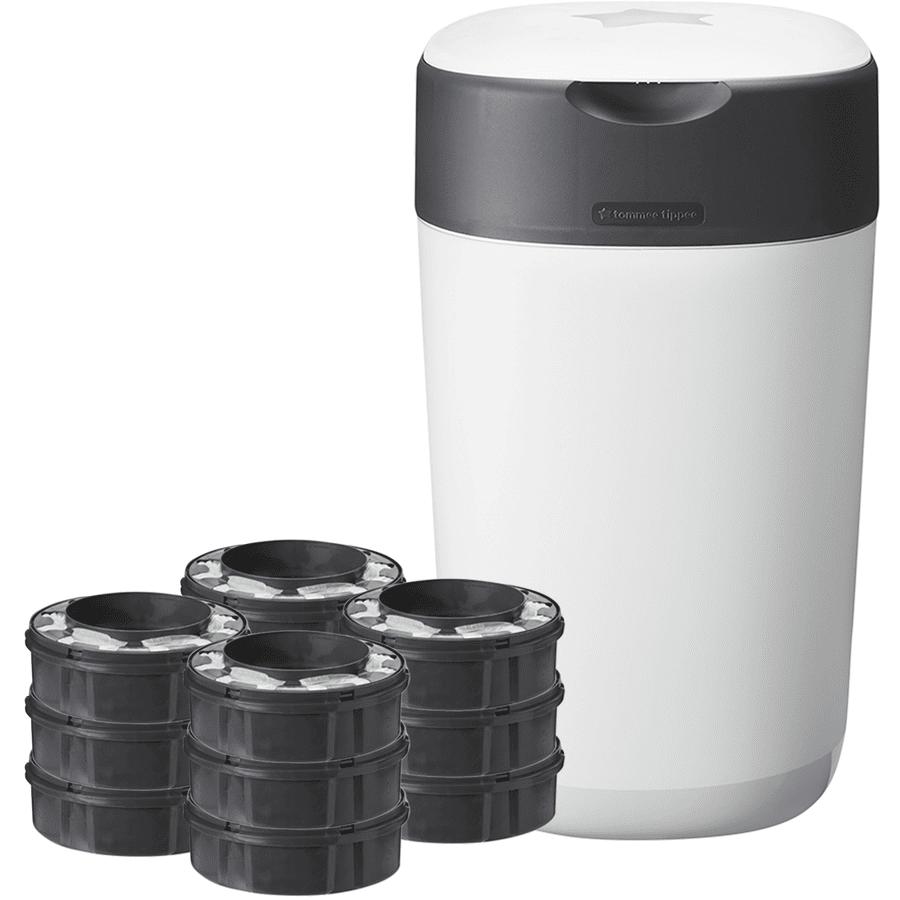 Tommee Tippee Diaper Pail Twist &amp; Click Sangenic, sisältäen 12x täydennyspatruunaa, valkoinen.