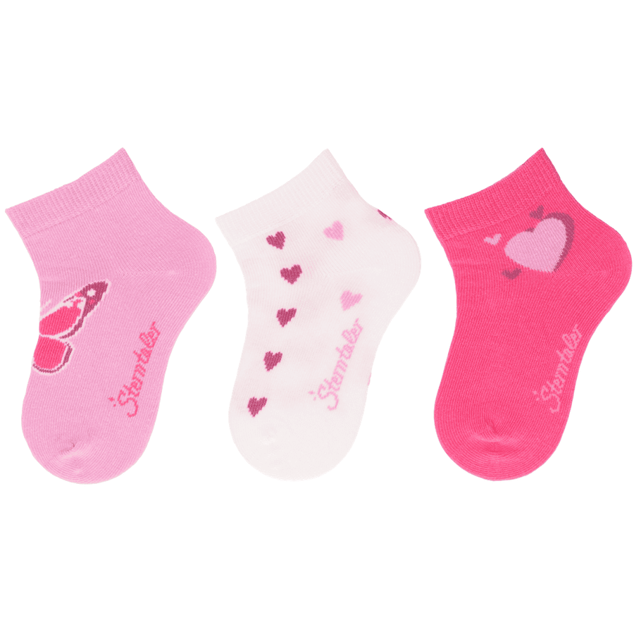 Sterntaler Korte sokker 3-pak hjerter blomst pink 