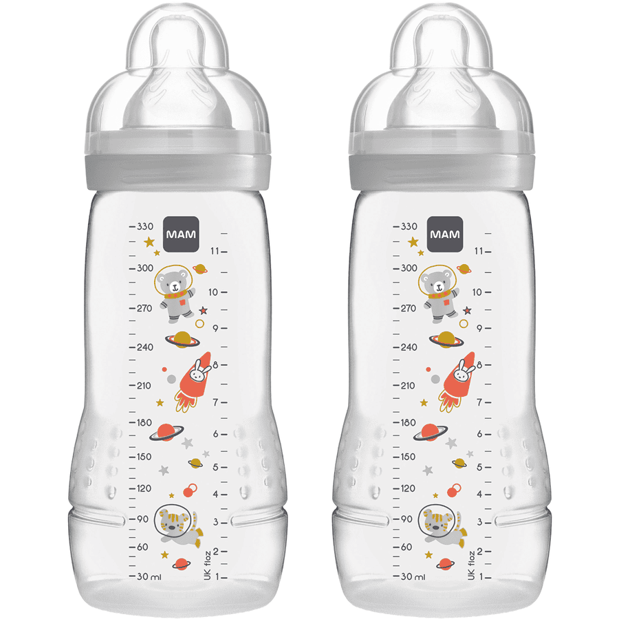 MAM Babyflasche Easy Active™ 330 ml, Weltall grau im Doppelpack 