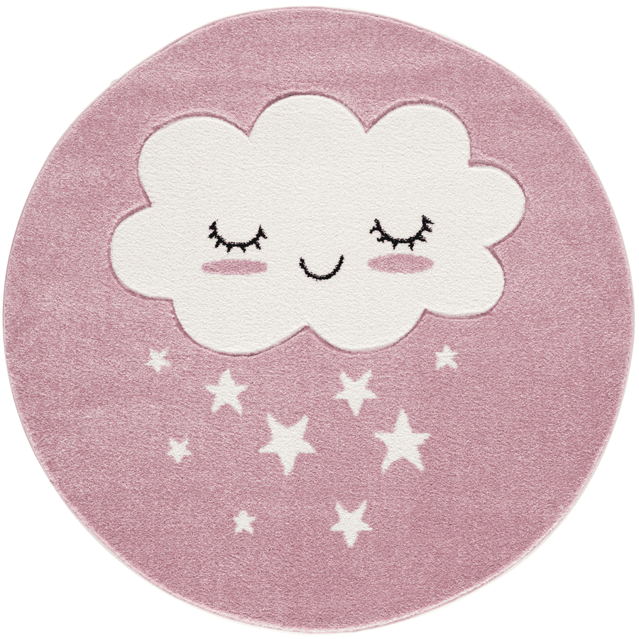 LIVONE Barn elsker Rugs Cloud Round rosa / hvit