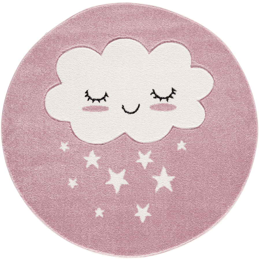 LIVONE Kinderteppich Kids love Rugs WOLKE Rund rosa/weiss