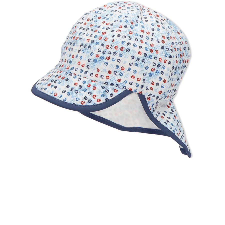 Sterntaler Peaked cap med nakkebeskyttelse squiggle hvit