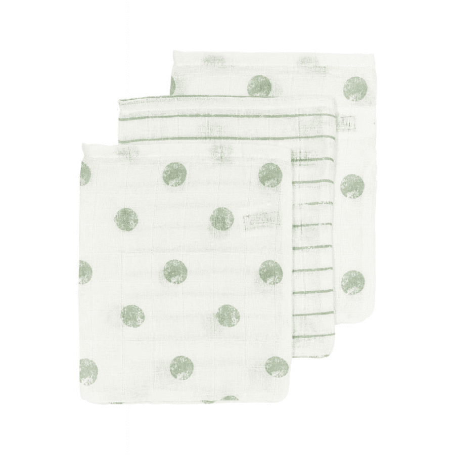 MEYCO Musselin Waschhandschuhe 3er-Pack Dot Stripe Soft Green