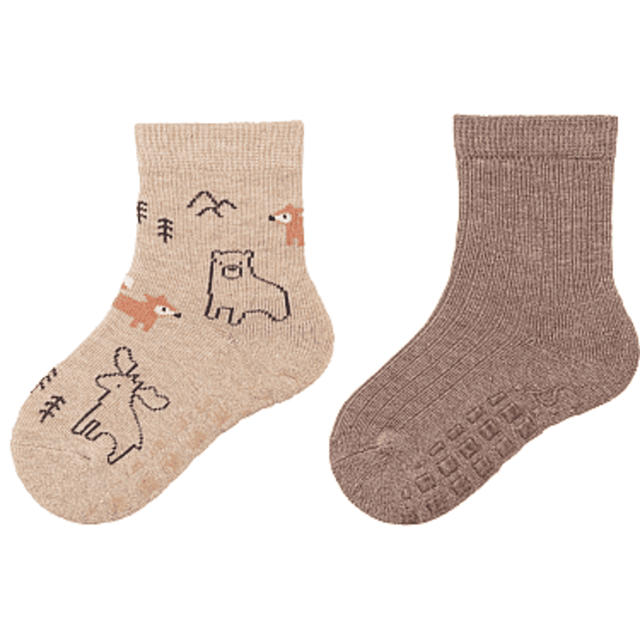 Sterntaler Chaussettes ABS double pack animaux de la forêt beige mélangé