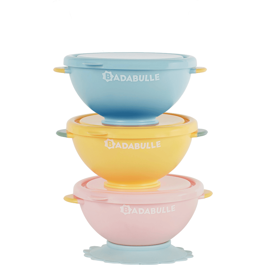 BADABULLE Bols enfant antidérapants Funcolor Bowls couvercle ventouse lot de 3