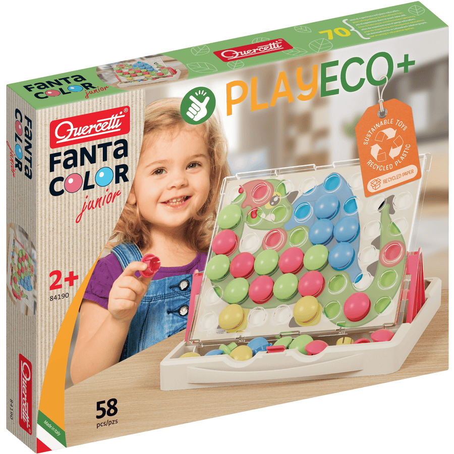 Quercetti PlayEco+ mosaikstiftspel tillverkat av återvunnen plast: Fanta Color Junior PlayEco+ (58 bitar)
