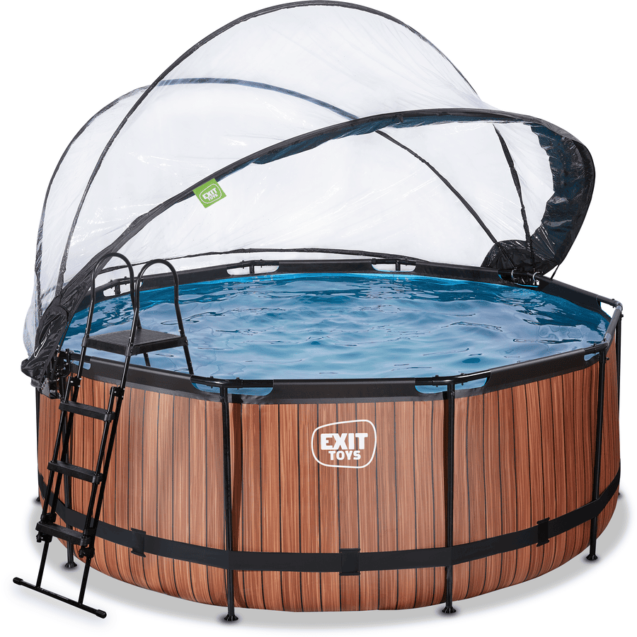 EXIT Wood Pool ø360x122cm med lock och Sand filterpump, brun