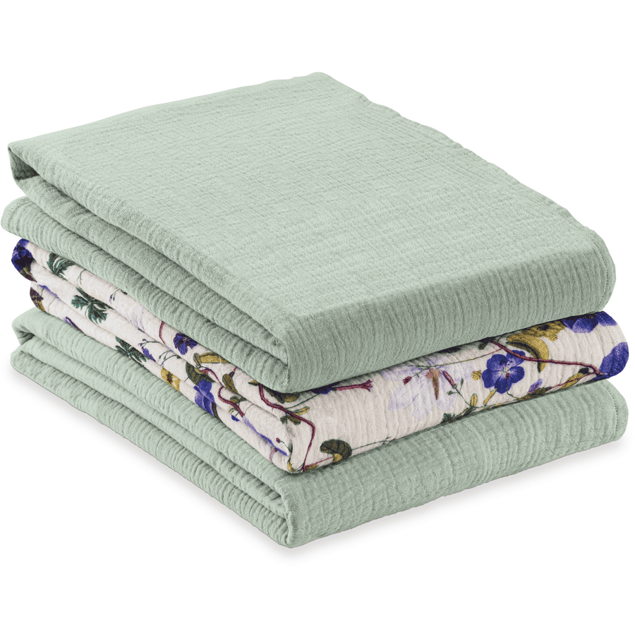 hauck Bøvseklude Cuddle N Clean Sæt med 3 Sage/Beige Floral 