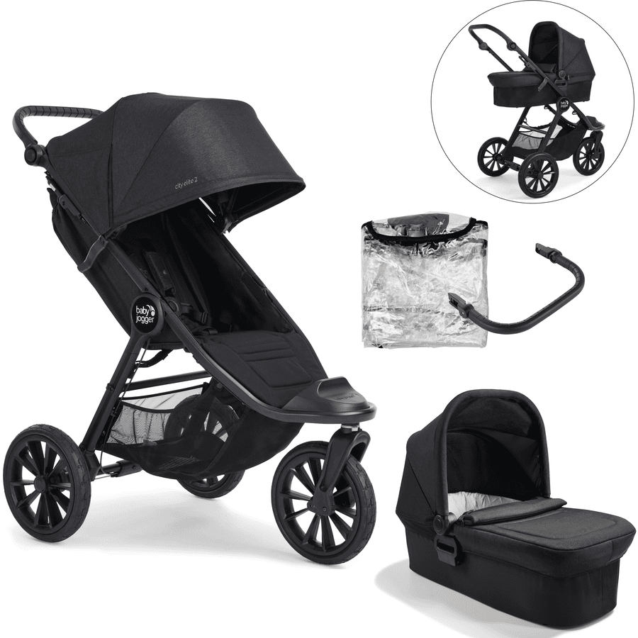 baby jogger Kombi-Kinderwagen City Elite 2 Opulent Black inklusive Babywanne, Sicherheitsbügel und Wetterschutz