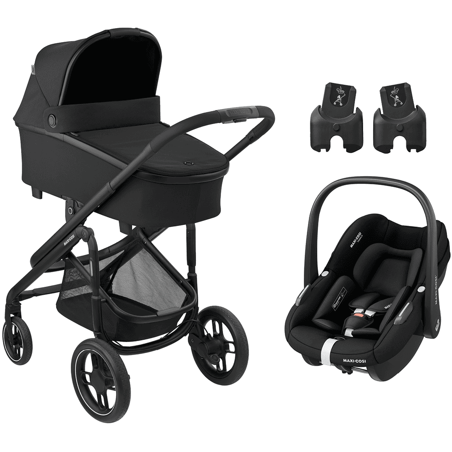 MAXI COSI Essential Black Pebble Black Passeggino Plaza Plus con seggiolino auto per neonati S Tonal e adattatore per bambini Black 