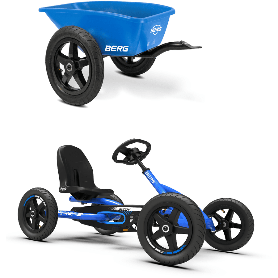 BERG Pedal Go-Kart Buddy Blue setti (perävaunu L sininen + peräkoukku)