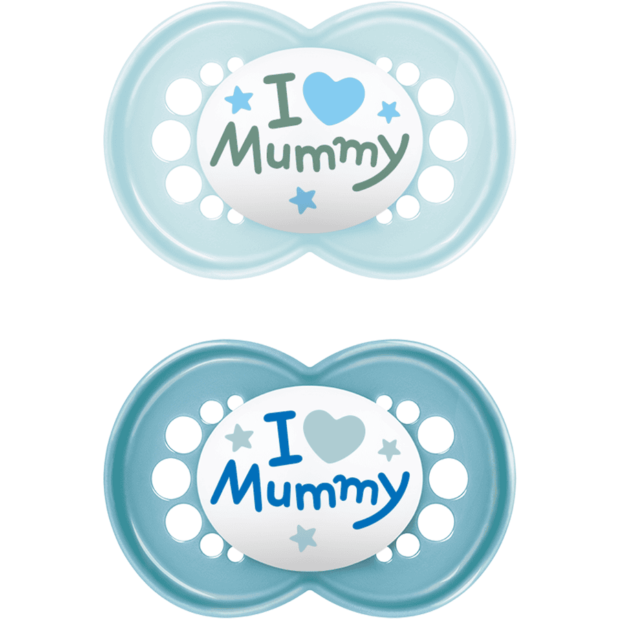 MAM Sucettes Original Silicone 2 pcs. 6-16 mois I love Mummy en bleu