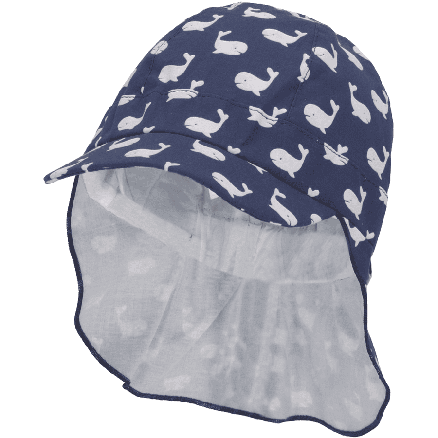 Sterntaler Czapka z daszkiem z osłoną na szyję Wieloryby niebieskie 