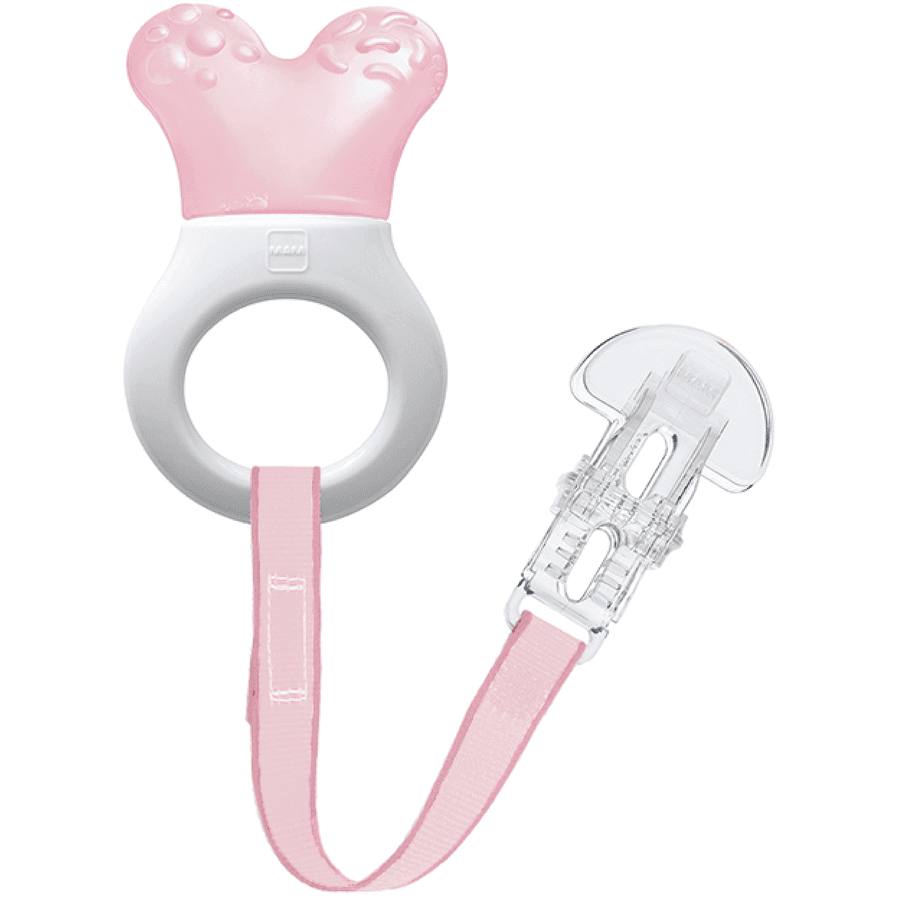 MAM Anillo de dentición refrigerante con clip Mini Cooler &amp; Clip 2+ meses, 1 ud., rosa
