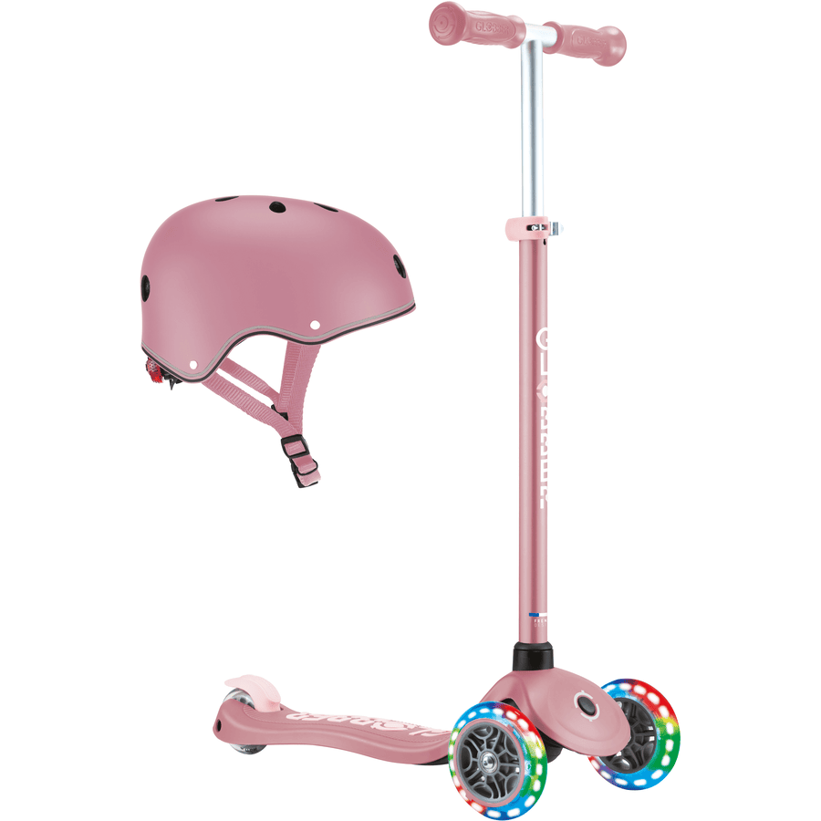 GLOBBER LIGHTS PRIMO PLUS rosa-rosa pastel, con ruedas iluminadas incl. casco