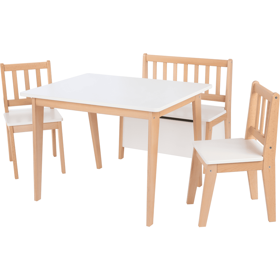 kindsgard Set mesa y silla infantil snakkermat madera/blanco 4 piezas