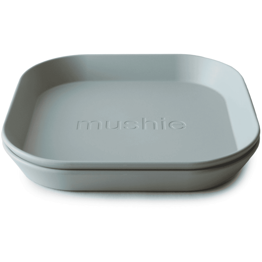 mushie Assiette enfant carrée PP Sage, lot de 2