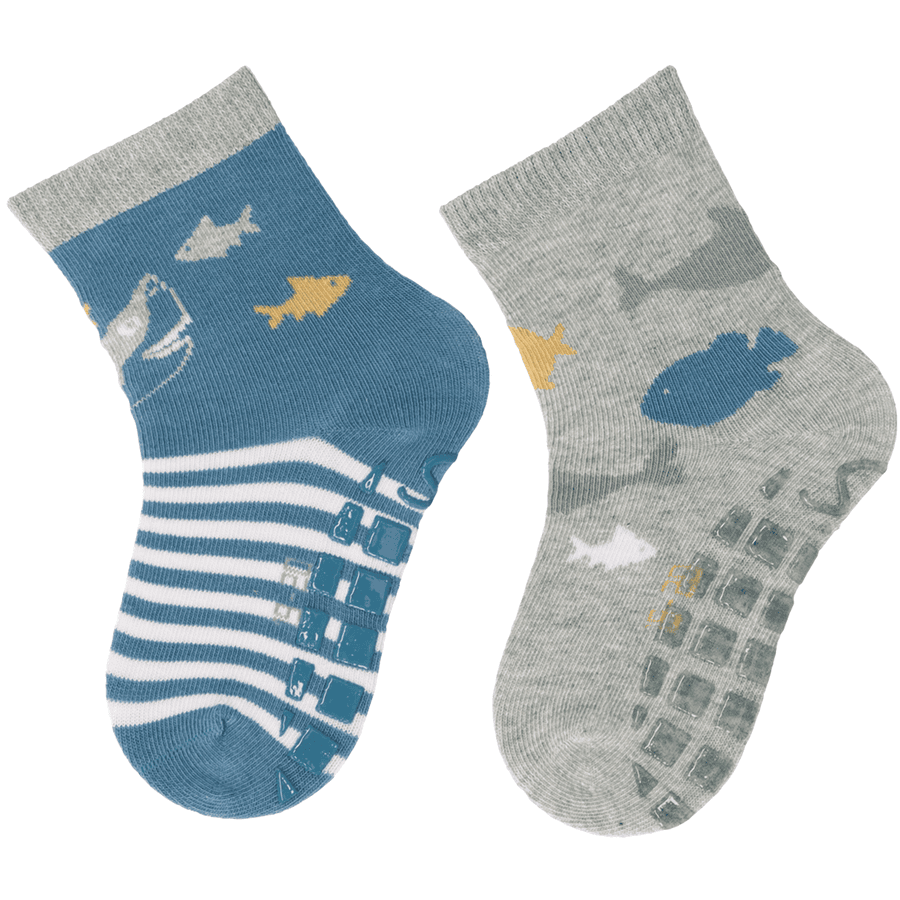 Sterntaler ABS-sokker dobbeltpakke haj/fisk medium blå 