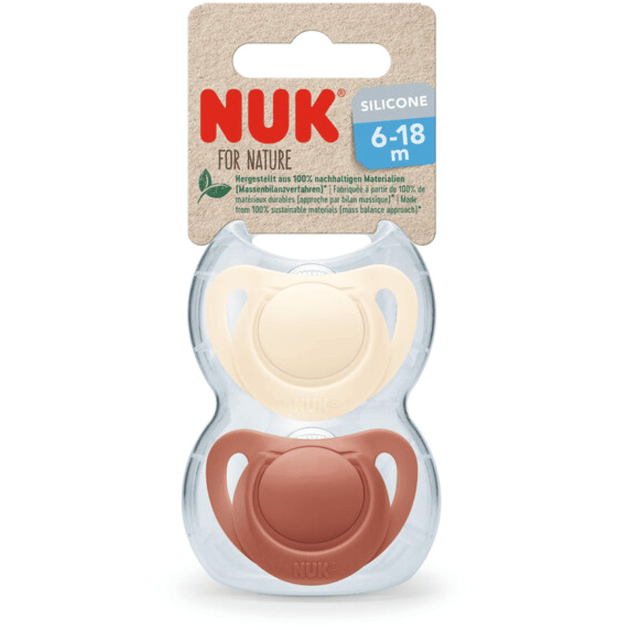 NUK for Nature Ciuccio in silicone, 6-18 mesi, rosso/crema, 2 pezzi