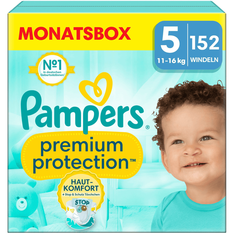 Pampers Premium Protection, koko 5 Junior, 11-16kg, kuukausipakkaus (1x 152 vaippaa)