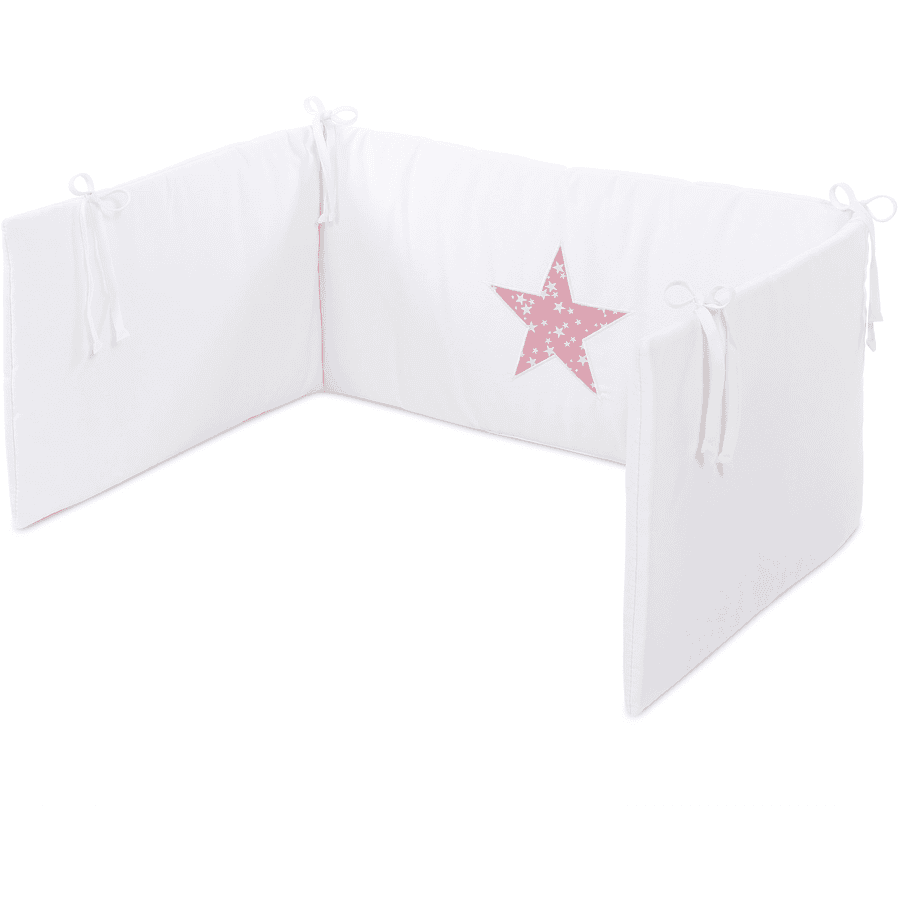 babybay® Tour de lit enfant piqué, blanc motif brodé étoile rose étoiles blanc 176x35 cm