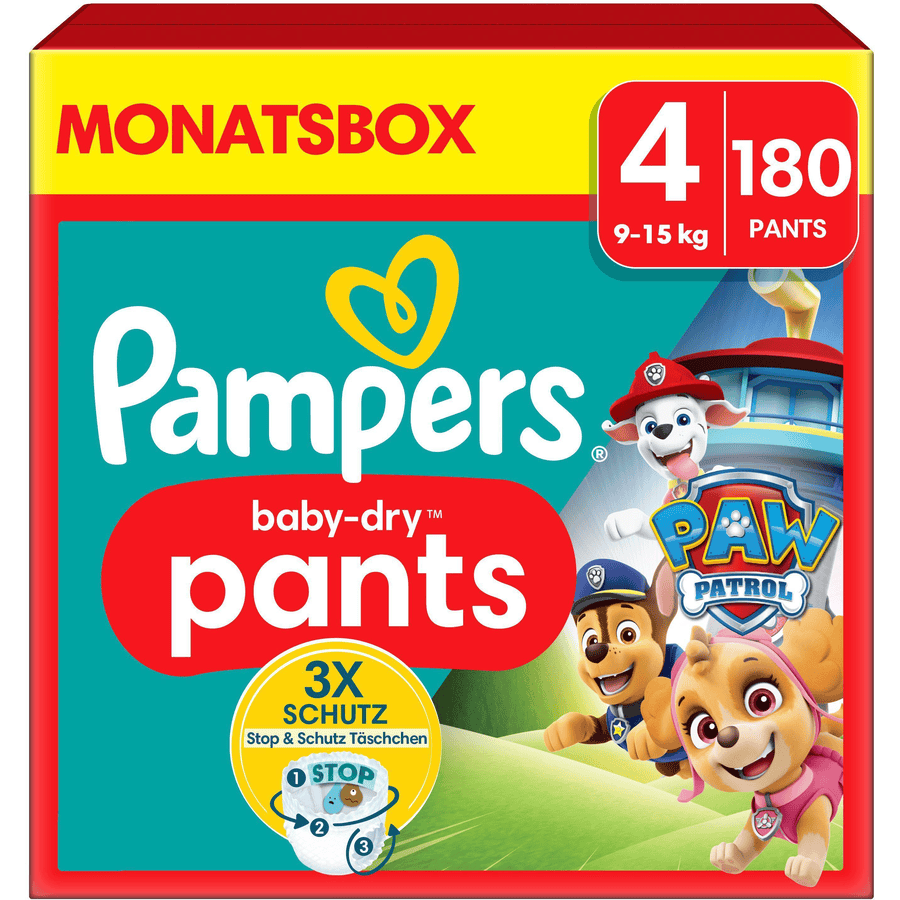Pampers Baby-Dry Pants Paw Patrol, velikost 4 Maxi, 9-15 kg, měsíční balení (1 x 180 plenek)