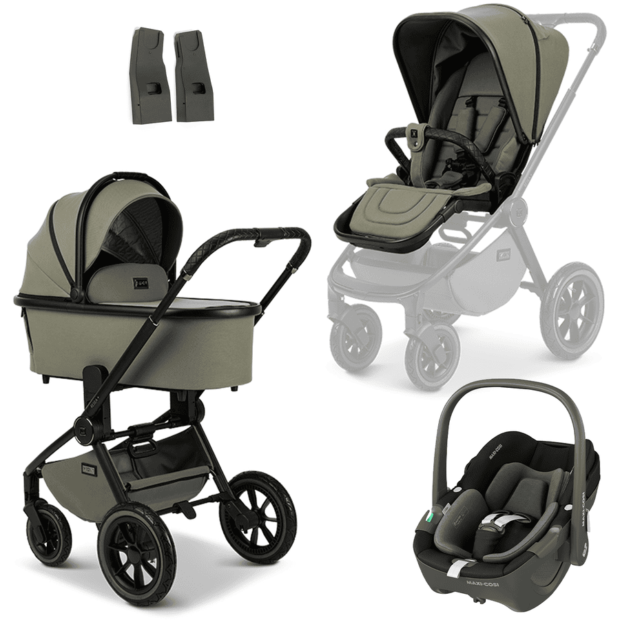 MOON Kombikinderwagen Resea Edition+ moss green/black matt inkl. MAXI COSI Babyschale Pebble 360 Essential Black und Adapter 