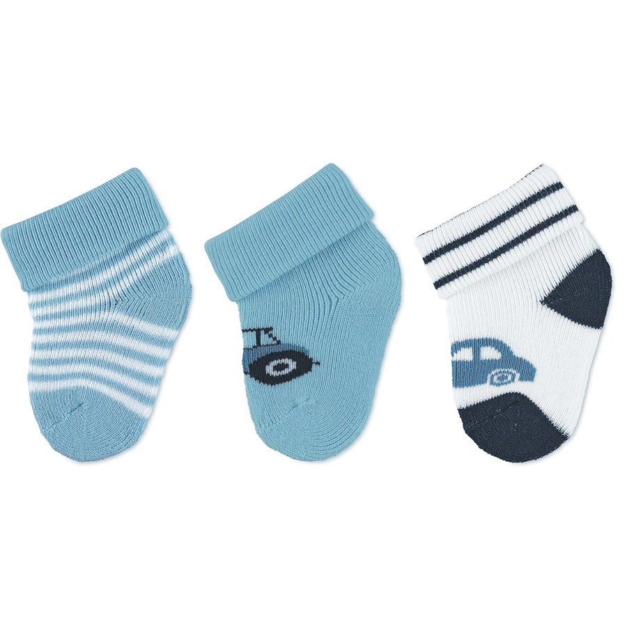 Sterntaler First Baby sokker 3-pak køretøjer Sky Blue