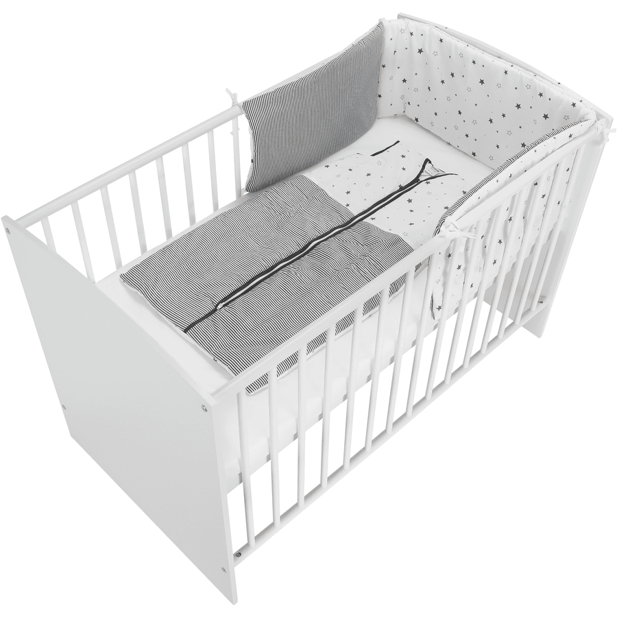 Schardt komplet seng Classic White stjerner grå inklusiv sovepose 60 cm x 120 cm
