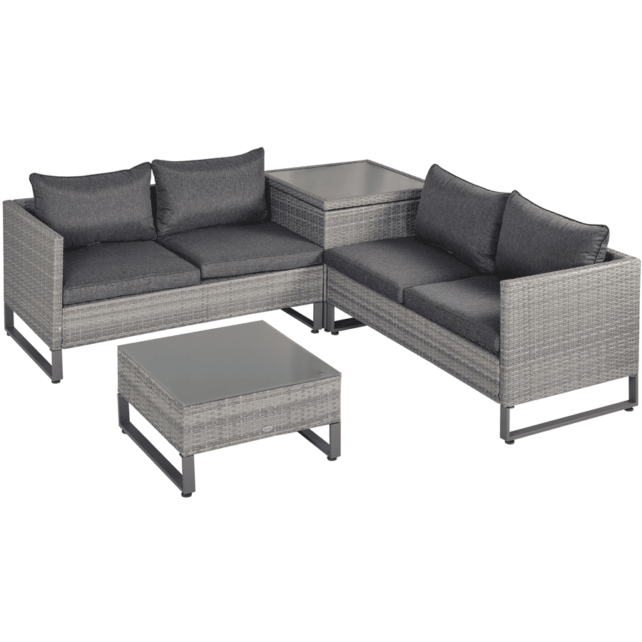 Outsunny Polyrattan Sitzgruppe mit Beistelltisch und Sitzpolstern, 4-teilig Grau