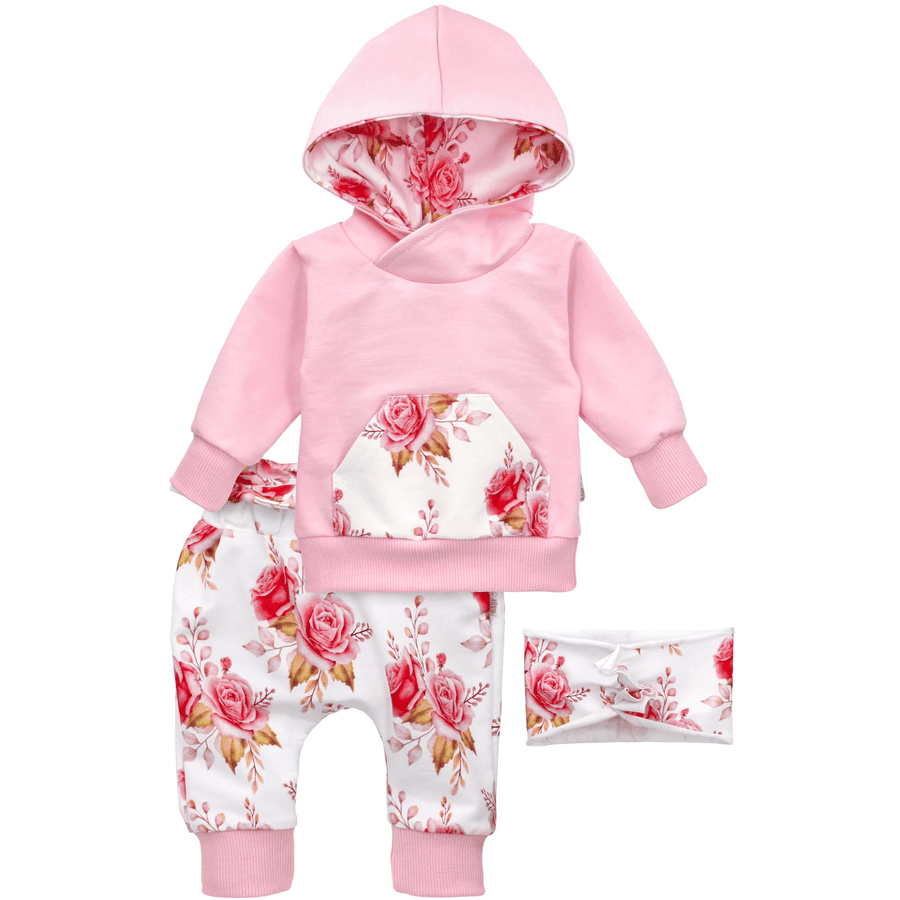 Baby Sweets 3tlg Set Pullover + Hose + Stirnband Lieblingsstücke rot weiß rosa
