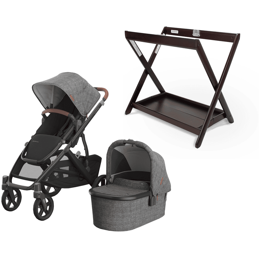 UPPAbaby Kinderwagen Vista V3 Greyson Charcoal Melange inklusive Babywannen Ständer Espresso