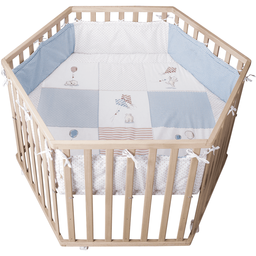 roba Parc bébé hexagonal Cosiplay Vintage Bear bois naturel 121x106 cm