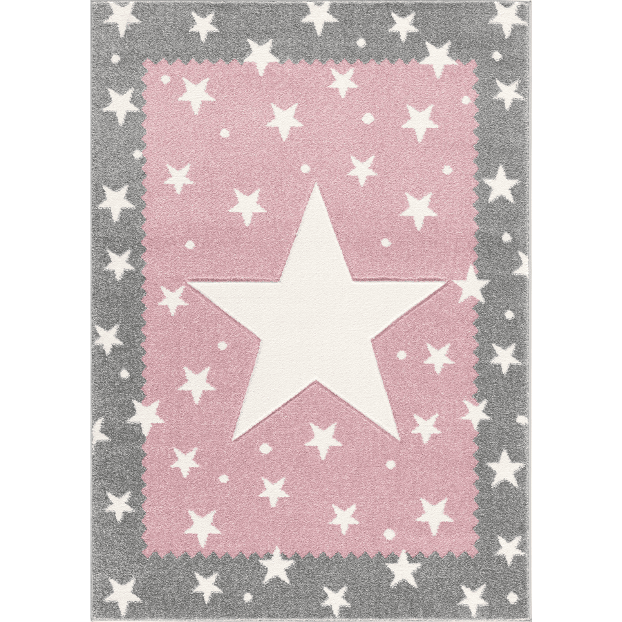 LIVONE lasten matto Lapset rakastavat mattoja hopea FANCY harmaa / vaaleanpunainen 120x170cm