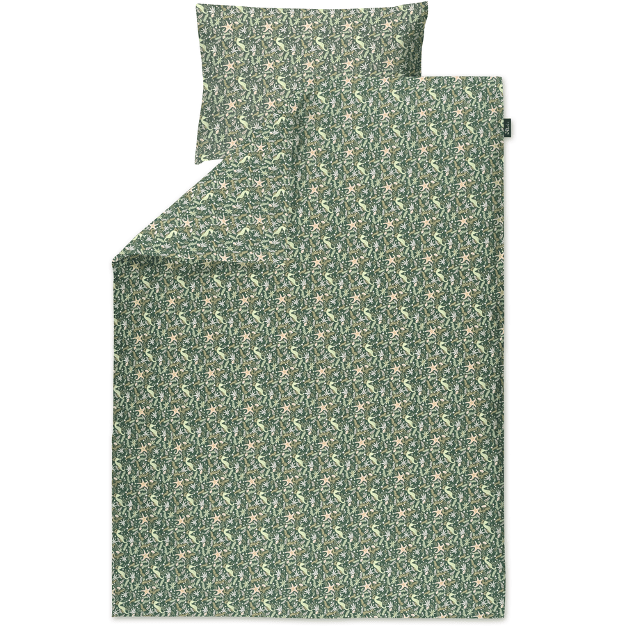 Alvi® Parure de lit enfant monde marin vert/beige 100x135 cm