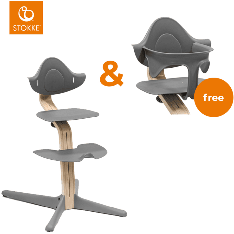 STOKKE® Nomi® Hochstuhl Buche natur / grau + gratis Baby Set grau