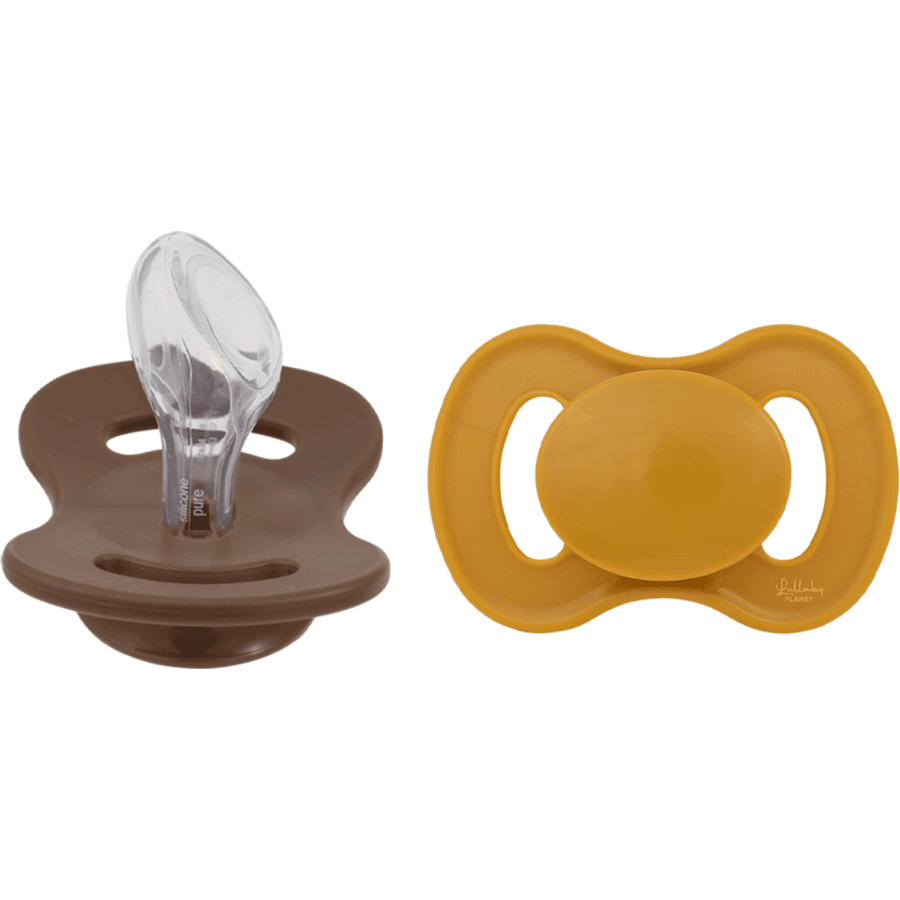 Lullaby Planet Schnuller Dental aus Silikon Gr. 2 Honey Mustard & Hazelnut Brown, 2er Pack 