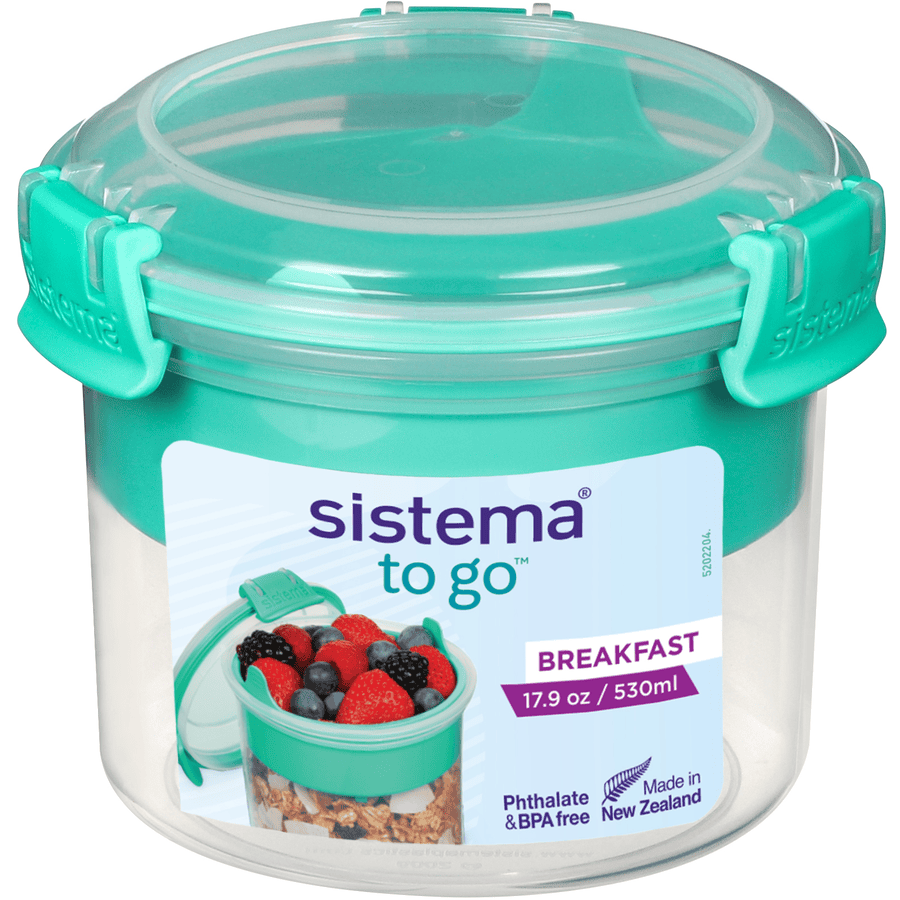 sistema® Breakfast TO GO-frokostbeholder, inkl. skje, 530 ml, blågrønn