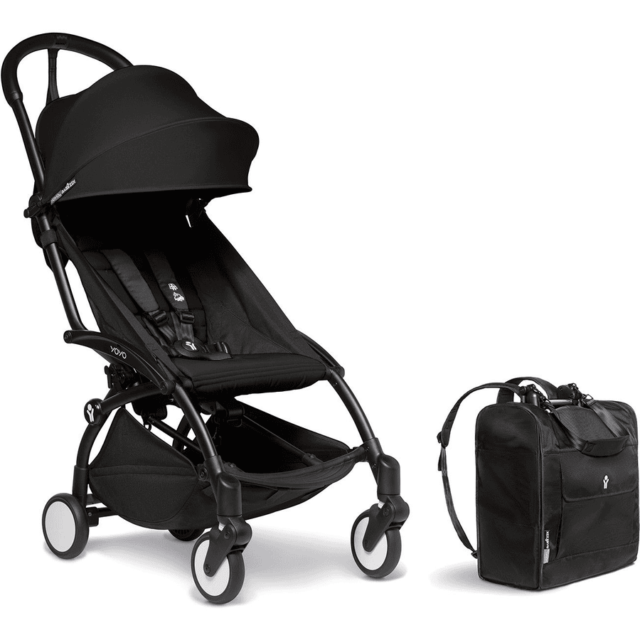 BABYZEN Kinderwagen YOYO2 6+ Black mit Textilset Black und Backpack YOYO Black