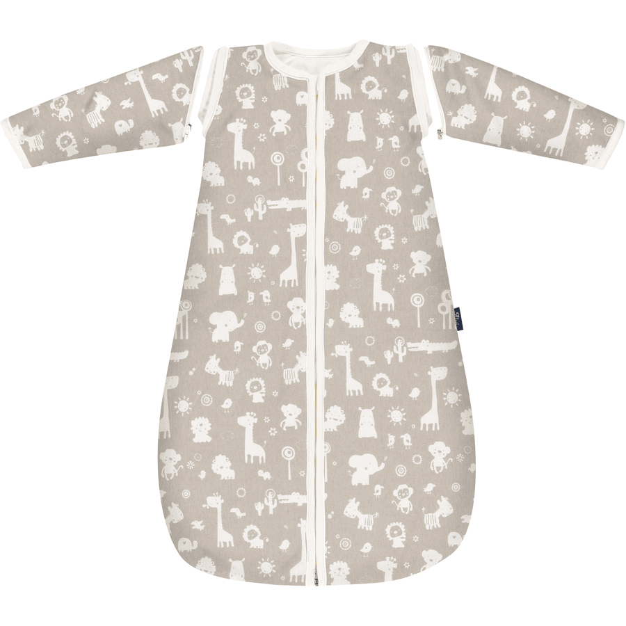 Saco de dormir Alvi® con mangas desmontables zoo animals taupe