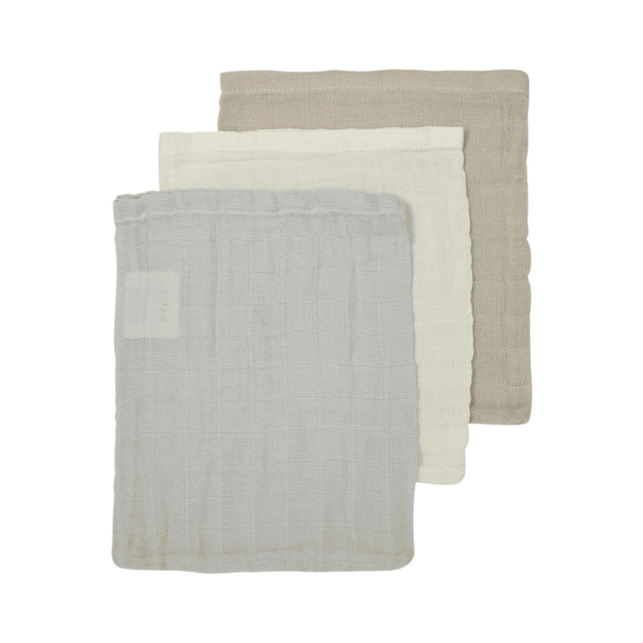MEYCO Musliiniset pesukäsineet 3-pack Uni Off white / Light Grey/ Sand 