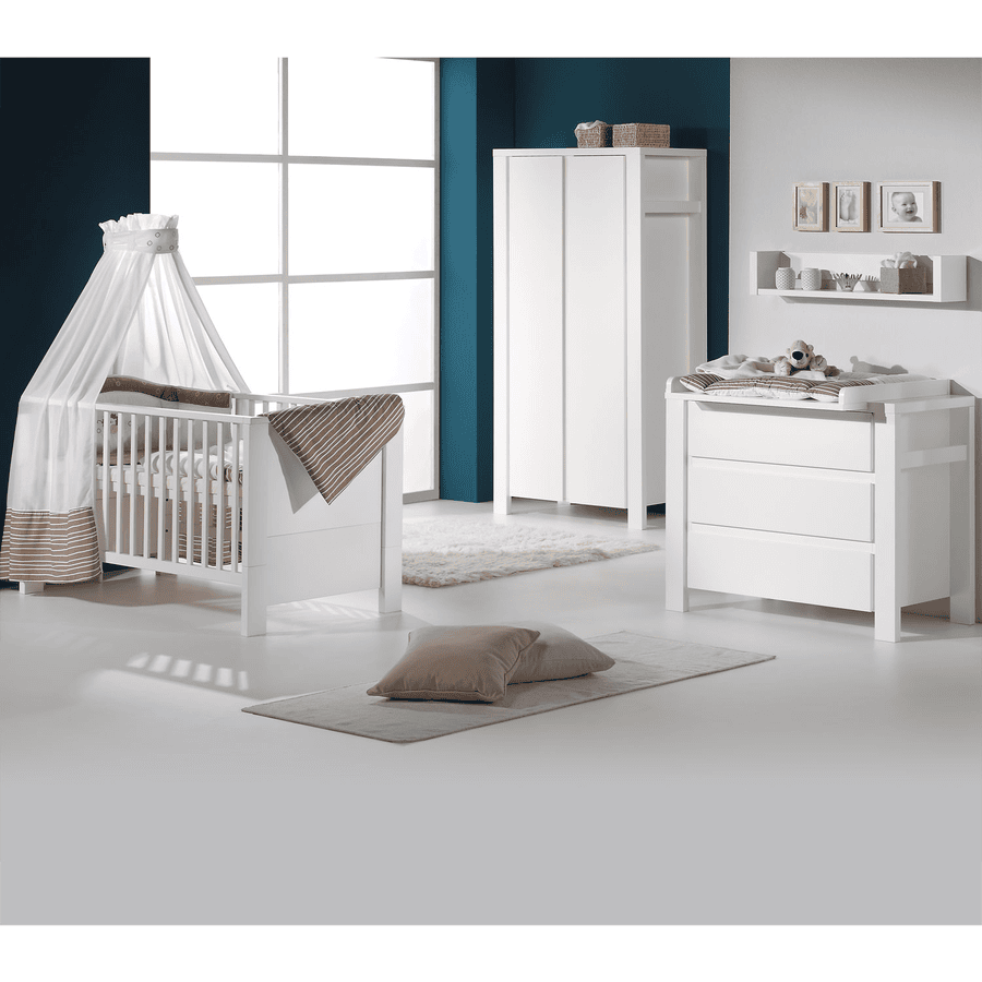 Schardt Chambre bébé trio lit commode armoire 2 portes Milano bois blanc 70x140 cm