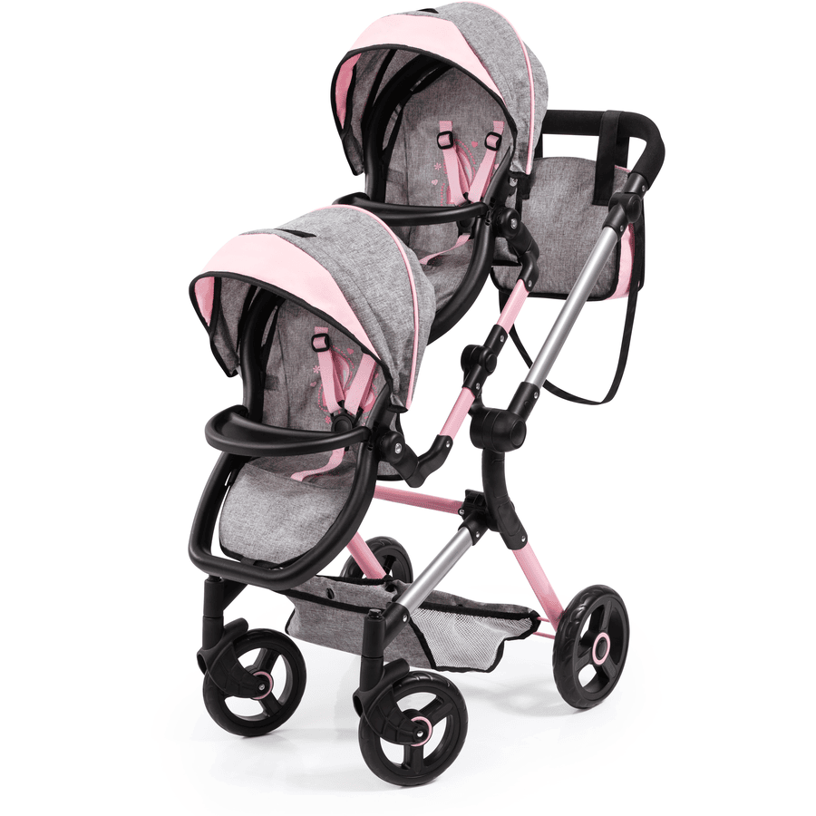 bayer Design Twin Neo poppenwagen grijs/roze, met vlinder