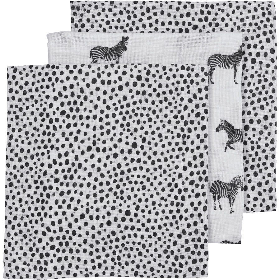 Meyco Pañales de gasa paquete de 3 animales de cebra / guepardo 70 x 70 cm