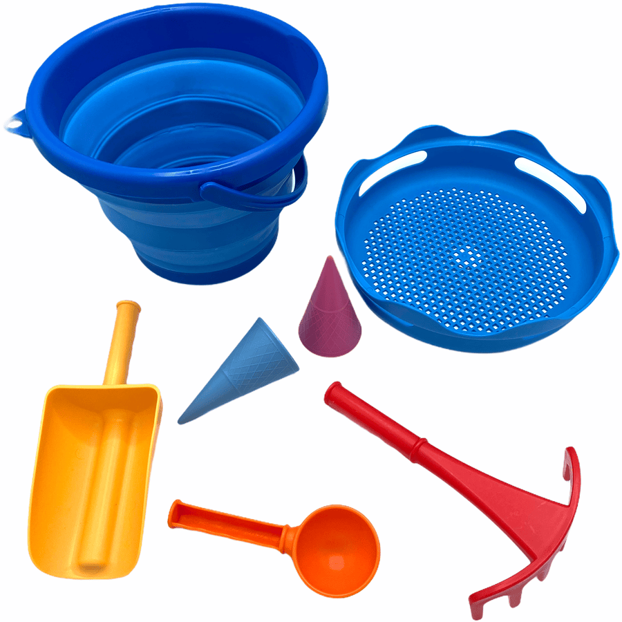 SCHILDKRÖT® 7-en-1 Sand Toys Set de seaux pliables, bleu